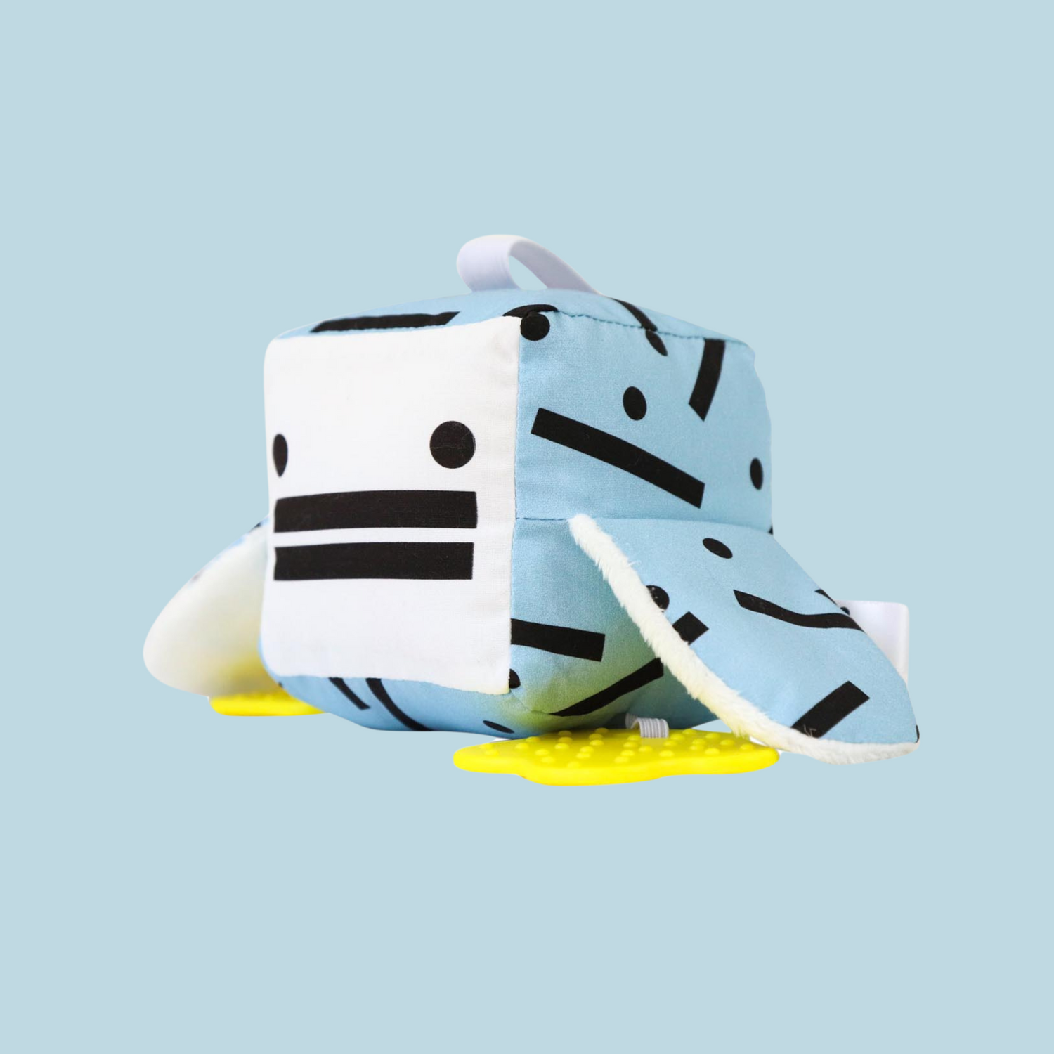 Eco-friendly and Australian-made handmade baby sensory toy — light blue duck with soft fabric wings and safe chewable teething feet. Montessori-inspired toy for babies to encourage sensory development, teething relief, and independent play. Perfect unique baby shower gift for new parents.